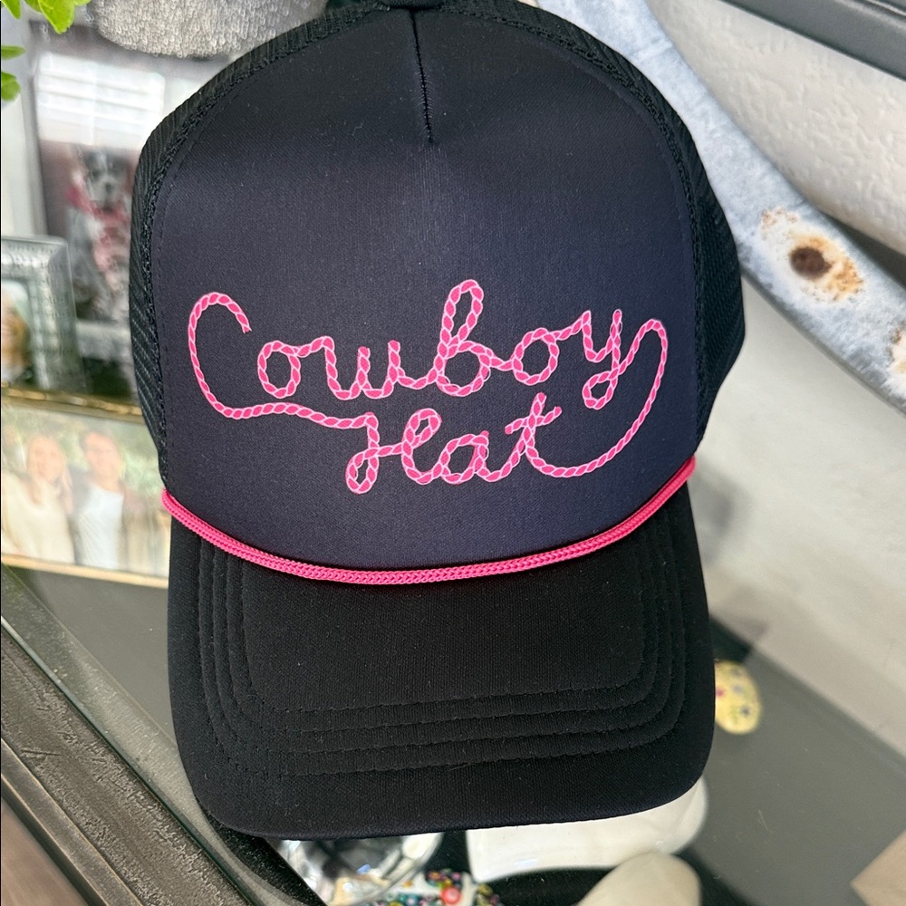 Cowboy Hat Pink Script Trucker Cap